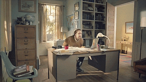 Man flipping his messy desk, reveals a clean desk