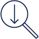 The magnifying glass shows a downward arrow.