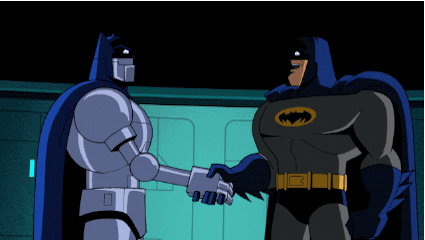 Batman shaking hands with robot