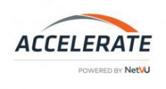 This is a logo of the Accelerate Trade Show that is sponsored by NetVU