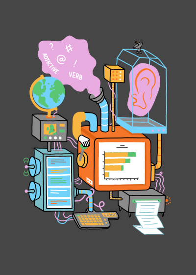Illustration of machine gathering data.