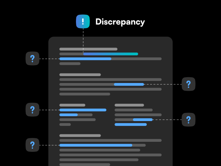 Document view highlighting discrepancies